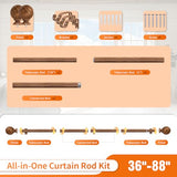 Wood Curtain Rods for Windows 36 to 88 Inch, 1" Adjustable Heavy Duty Boho Drapery Rod Decorative Curtain Rods with Finials Rustic Window Treatment Rods for Kitchen Farmhouse Bedroom Patio