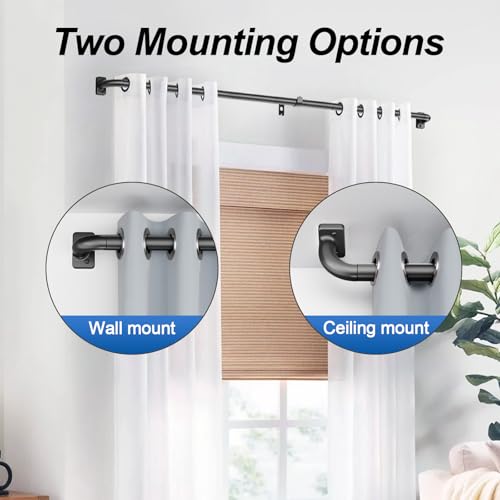 Curtain Rod for Windows 36 to 48 Inches, Blackout Wrap Around Curtain Rod for Bedroom, Living Room, 1 Inch Diamete Adjustable Drapery Rods，Matte Black