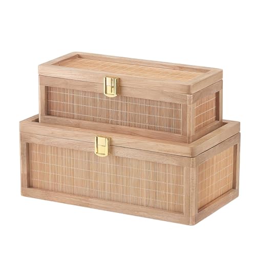 Natural Bamboo Decorative Box with Lids, Unique Decorative Boxes Set of 2, Boho Wedding Keepsake Box, Memory