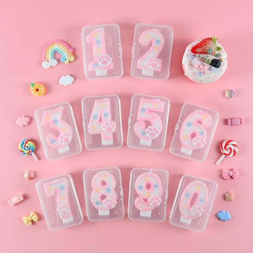 AKURIEEY Dog and Cat 1st Birthday Candle Pink Numbers 1 Candle Paw Cake Topper Cupcake Decorations for Pet Theme Party Decor Anniversary Celebrations Supplies