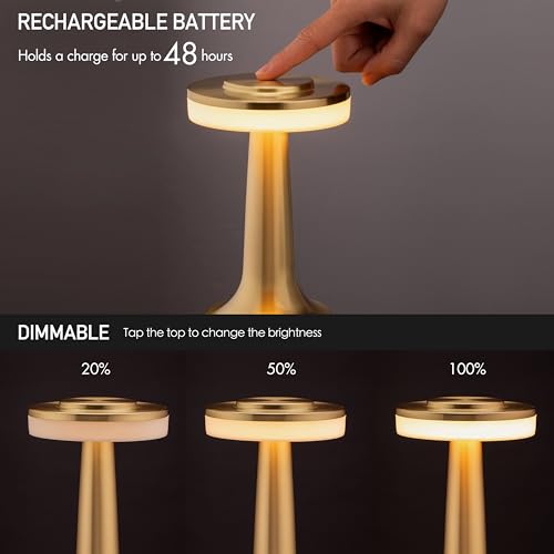 O’Bright Portable LED Table Lamp with Touch Sensor, 3-Levels Brightness, Rechargeable Battery Up to 48 Hours Usage, Night Light for Kids Nursery, Nightstand Lamp, Bedside Lamp (Gold)