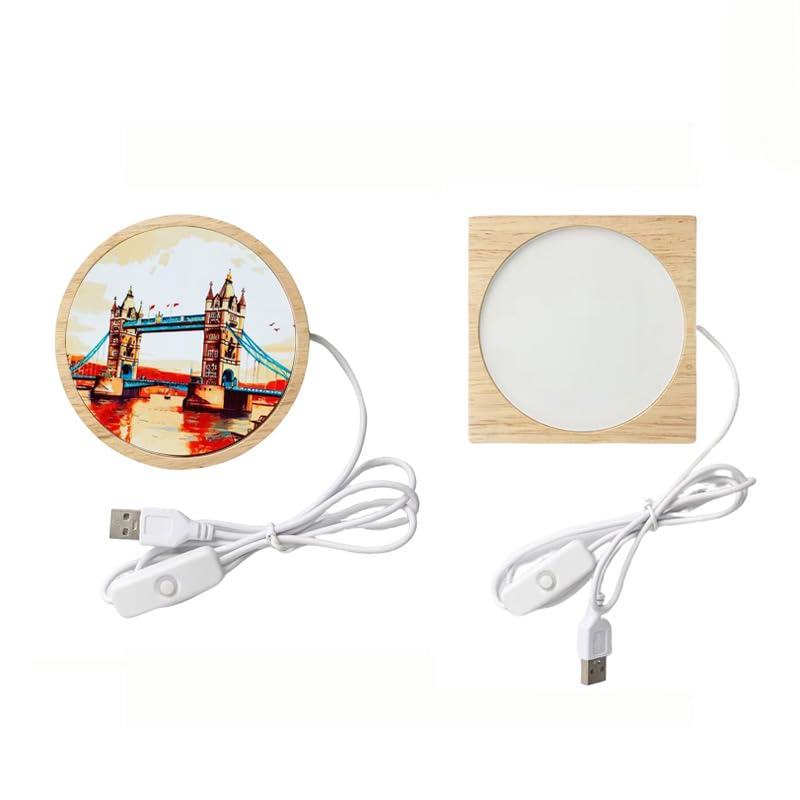 Limitronix 10 Pack Sublimate Blanks Wood Night Light 7 Colors LED Light Temperated Glass Photo Frame with Sublimation Pet Sheet for DIY Heat Transfer Print (Square)