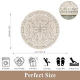 Round Kitchen Rugs 6ft Washable: Non-Slip Soft Low Pile Circle Area Rug for Under Table Living Room Dining Room Bedroom – Boho Floral Circular Floor Indoor Carpet (Beige,6x6)