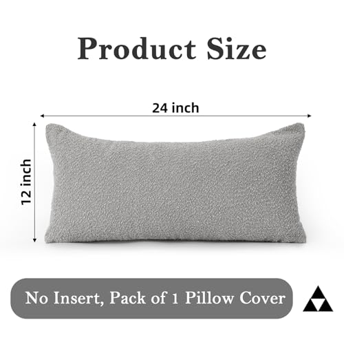 Boucle Lumbar Pillow Cover 12x24 inch Light Gray