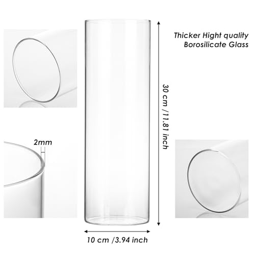Fixwal Set of 2 Clear Tall Glass Cylinder Vases for Centerpieces, 12 x 4 Inch Tall Glass Floating Candle Holder Vase for Table, Wedding Decorations, Flower Vase for Decor