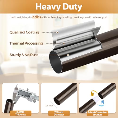 TONIAL Bronze Curtain Rod 32 to 86 Inches, 7/8 Adjustable Curtain Rods for Windows 20 to 82 Inches, Splicing Drapery Rods Heavy duty with Netted Texture Finials