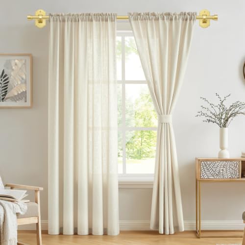 TONIAL Gold Curtain Rods No Drilling for Windows from 40 to 53 Inches, 5/8 Inch Curtain Rod 32 to 58 Inch with Adhesive Brackets without Drilling, Renter Apartment Friendly Adjustable Drapery Rods