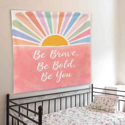 WNAGT Boho Sunshine Motivational Tapestry Wall Hanging 50x60 Inch | Positive Affirmation Be Brave Bold Be You Wall Tapestry for Kids Room Nursery Classroom Home Office Decor