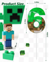 Pixel Birthday Candle, 2.68 Inch Miner Number Candles, Game Themed Candle Birthday Decoration for Pixel Theme Birthday Anniversary Dynamite Video Game Party (Green, 6)