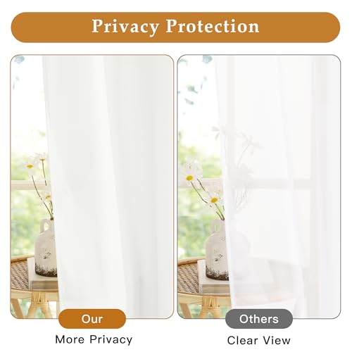 RYB HOME White Semi Sheer Curtains 84 inches Long, Non See Through Privacy Light Filtering Grommet Curtains & Drapes for Living Room Office Nursery Bedroom, 52" W x 84" L inches