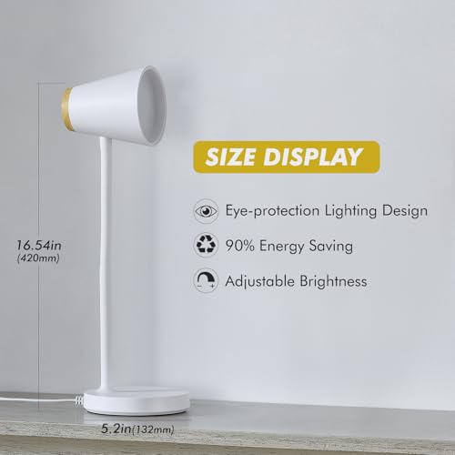 Desk Lamp for College Dorm Room - Small LED Desk Lamp Touch Dimmable Reading Light for Home Office - Adjustable Flexible Gooseneck Table Lamp for Bedside Bedroom Nightstand White