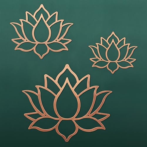 Ferraycle 3 Pieces Metal Lotus Flower Wall Decor Metal Zen Lotus Flower Wall Art Inhale Hollow out Signs Hanging Silhouette Exhale for Bedroom Bathroom Kitchen Garden Hotel Decorations (Bronze)
