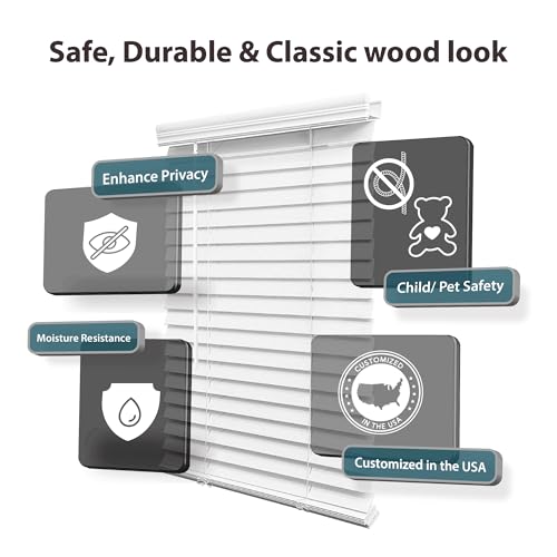 DEZ FURNISHINGS Cordless 2" Faux Wood Blind, 32" W x 48" H, White