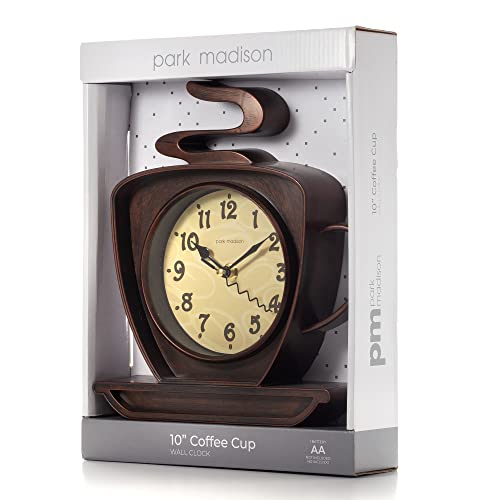 Park Madison Coffee Cappuccino Cup 10 Inch Quality Quartz Battery Operated 3-D Easy to Read Home/Office/Kitchen/Classroom/School Clock Classic Movement