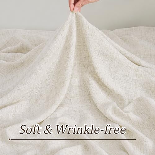 RAIN CITY Extra Long Pleated Sheer Curtains 144 Inches Long 12 Feet Length, Memory Trained Luxury Drapes for Tall Window Thick Linen Textured Cream Light Filtering Privacy Neutral Panels Set of 2