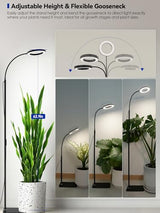 Grow Lights for Indoor Plants, Full Spectrum LED Grow Light Floor Lamp with Stand Adjustable Height and Angle, Black Plant Light with 3/9/12H Grow Light Timer (Black, 20W)