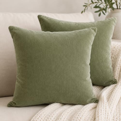 Chenille Lumbar Pillow Covers 20x20 inch Olive Sage Green