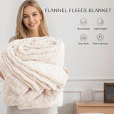 Exclusivo Mezcla Fleece Throw Blanket for Couch and Sofa, Super Soft and Cozy Blankets with Checkered Design, Lightweight, Decorative, All Season Use, 50x60 Inches, Ivory