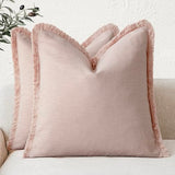 Foindtower Decorative Linen Fringe Throw Pillow Covers 22×22 Light Pink