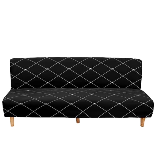 Hixingo Stretch Armless Futon Cover, Futon Mattress Cover Soft Futon Covers with Elastic Bottom, Lattice Print Futon Slipcovers Washable Futon Couch Cover (Black Plaid,Medium (63-75"))