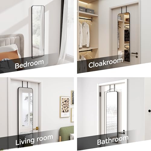 47x14 inch Full Length Mirror Over the Door Hang or Wall Mounted Black | Aluminum Alloy Frame,HD Glass, Full Body Make-Up Mirrors for Bedroom, Bathroom,Entryway,Dressing Living Room
