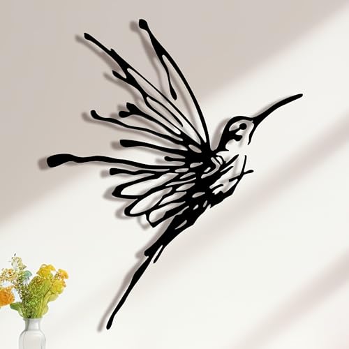 LIYAOLI 3D Metal Hummingbird Wall Art - Unique Black Outdoor Garden Decor, Waterproof Bird Sculpture for Patio, Living Room, Bedroom & Bathroom(12.3"x16.5")