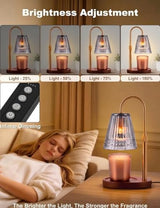Candle Warmer Lamp with Timer & Dimmer, Light Smoky Grey Glass Candle Lamp Warmer for Jar Candles, Electric Wax Melt Warmer with 2 Bulbs