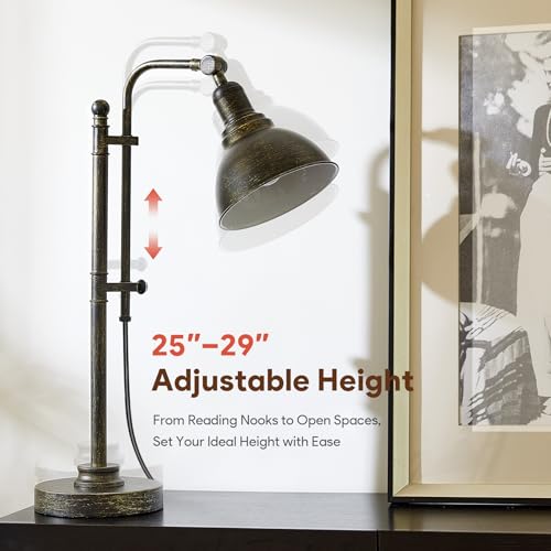 VONLUCE Rustic Desk Lamp Bronze Adjustable, Industrial Style Metal Task Lamps 25"-29", Vintag – alternate view