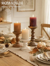 Romadedi Solid Wood Pillar Candle Holder, Set of 3, Mixed Earth Tones