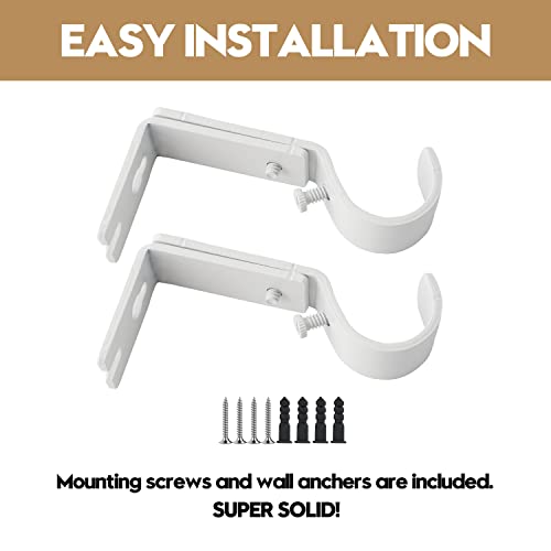 AddGrace Adjustable Curtain Rod Bracket Fits up to 1 inch Curtain Rod Sturdy Premium Brackets for Wall Set of 2 White