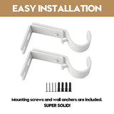 AddGrace Adjustable Curtain Rod Bracket Fits up to 1 inch Curtain Rod Sturdy Premium Brackets for Wall Set of 2 White