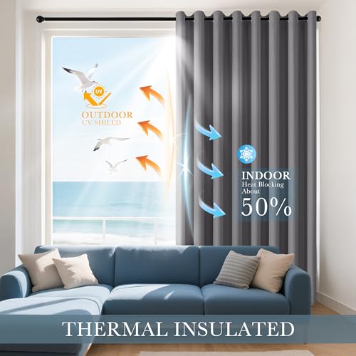 PONY DANCE Gray Black Out Curtains 72 Inch Long 2 Panels Set, Thermal Insulated Room Darkening Grommet Solid Soft Drapes for Bedroom/Living Room Window Decor Light Blocking, W34 x L72 Inch, Grey