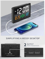 JALL Digital Clock with Date Day for Seniors, Electric Alarm Clocks for Bedrooms with Temperature, 2 Alarms, Dimmer, Dual USB Charger, Battery Backup, Volume Control, Snooze, Bedside Desk Clock, Black