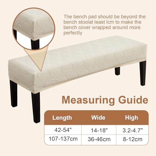 Genina Waterproof Dining Room Bench Covers, Stretch Jacquard Bench Seat Protector Cover, Rectangular Bench Cover for bedrooms, Living Rooms, Kitchens, Removable, Washable (Beige)