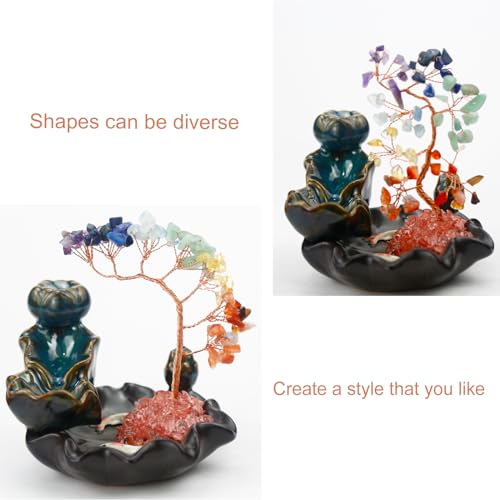 Dreamgirnh Chakras Backflow Incense Burner, Crystal Tree Incense Waterfall Fountain, Cone Incense Holde, Living Room Shelf Aesthetic Decor
