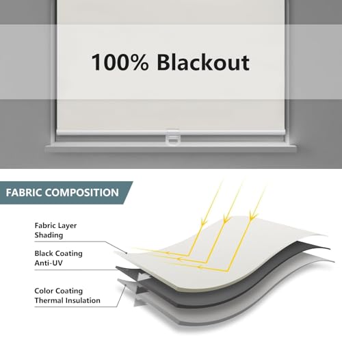 AOSKY Cordless Roller Shades Blackout Blinds for Windows Room Darkening Rolled Up Shades with Spring System, UV Protection Window Shades Door Blinds for Home and Office (23" W x 72" H, Ivory)