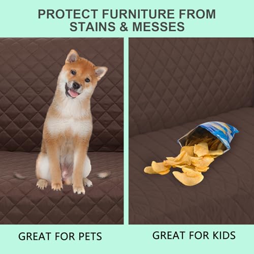 Reversible Couch Cover for 3 Cushion Couch Sofa Cover Washable for Pet Friendly with Elastic Straps Water Repellent(Sofa, Chocolate/Beige)