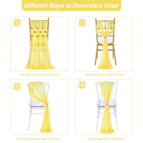 Yellow Chair Sashes for Wedding: 16 Pieces 8ft Long Sheer Draping Fabric – Party Dinner Banquet Event Chair Decorations