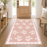 Pink Floral Rug for Girls Bedroom - 3x5 Washable Boho Bathroom Rug