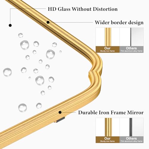 Ferytange 18X24 Inch Gold Mirror for Wall with Metal Frame Rectangular Rounded Bathroom Vanity Mirror Anti-Rust, Hangs (Gold 18" x 24")