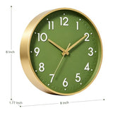 Mosewa Wall Clock 8 Inch, Battery Operated Silent Non-Ticking Modern Analog Clock Decorative for Kitchen, Bedroom, Office(Olive Green and Gold)