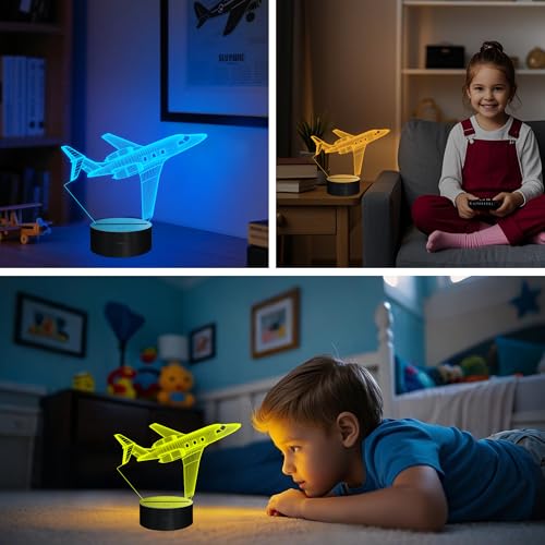 OkiyiD Airplane Gifts for Boy, Men, Aircraft Night Light, Gulfstream 3D Illusion Lamp with Remote and Touch Control, Plane Decor for Men Boy Kids Room, Birthday Gifts
