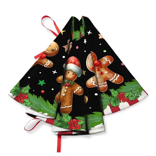 Gingerbread Tree Skirt, Christmas Tree Skirt Red Xmas Tree Skirts Mat 36 in for Indoor Outdoor Holiday Party Merry Christmas Tree Topper Ornaments Decorations