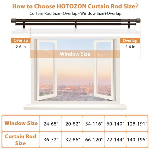Double Curtain Rod 72 to 144 Inch, HOTOZON 1 Inch Heavy Duty Double Curtain Rods for Windows 60 to 140 Inches(5-11.6 ft), Telescoping Drapery Rod with Simple End Finials, Bronze