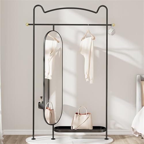 Decorative Rotating Full-Length Mirror Coat Rack Floor-Standing Combination Multi-Functional Dressing Fitting Hanging Clothes Storage for Living Room(Black,120cm)