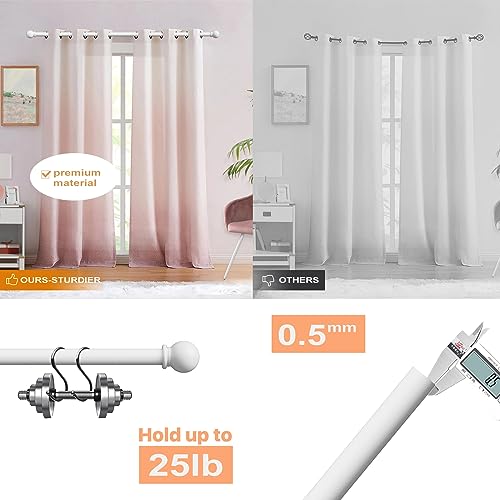 White Long Curtain Rod for Windows 66 to 120 Inch, Splicing 5/8" Heavy Duty Curtain Rod for Outdoor Patio, Sliding Glass Door, Adjustable Drapery Rod Set with Brackets, Matte White