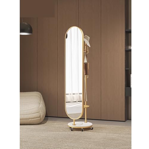 Decorative Luxury Rotating Coat Rack Integrated Marble Floor Mirror for Bedroom and Entryway Full-Length for Living Room