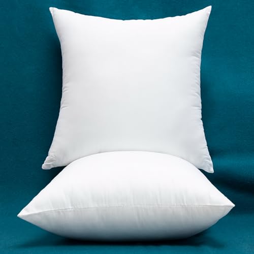 Set of 2 Cotton Fabric Plump Throw Pillow Inserts, Down Alternative Decorative Couch Cushion Cover Filler, 18 X 18 Inches