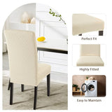 SearchI Dining Room Chair Covers Set of 6, Stretch Jacquard Parsons Chair Slipcovers Super Fit Removable Washable Kitchen Chair Protector Cover for Dining Room, Hotel, Ceremony (Beige Rhombus)
