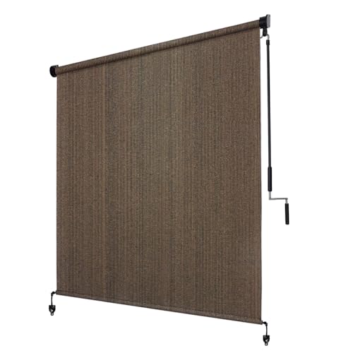KANAGAWA Outdoor Roller Shade 12'X8' Mocha Exterior Cordless Patio Roll Up Shades for Outside Pergola Porch, Outdoor Blinds for Patio